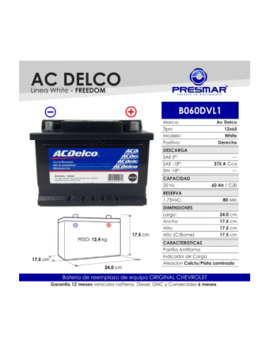 Bateria 12x65 Para Auto 12v 65 Amper Ac Delco