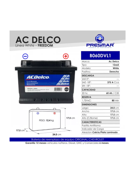 Bateria 12x65 Para Auto 12v 65 Amper Ac Delco
